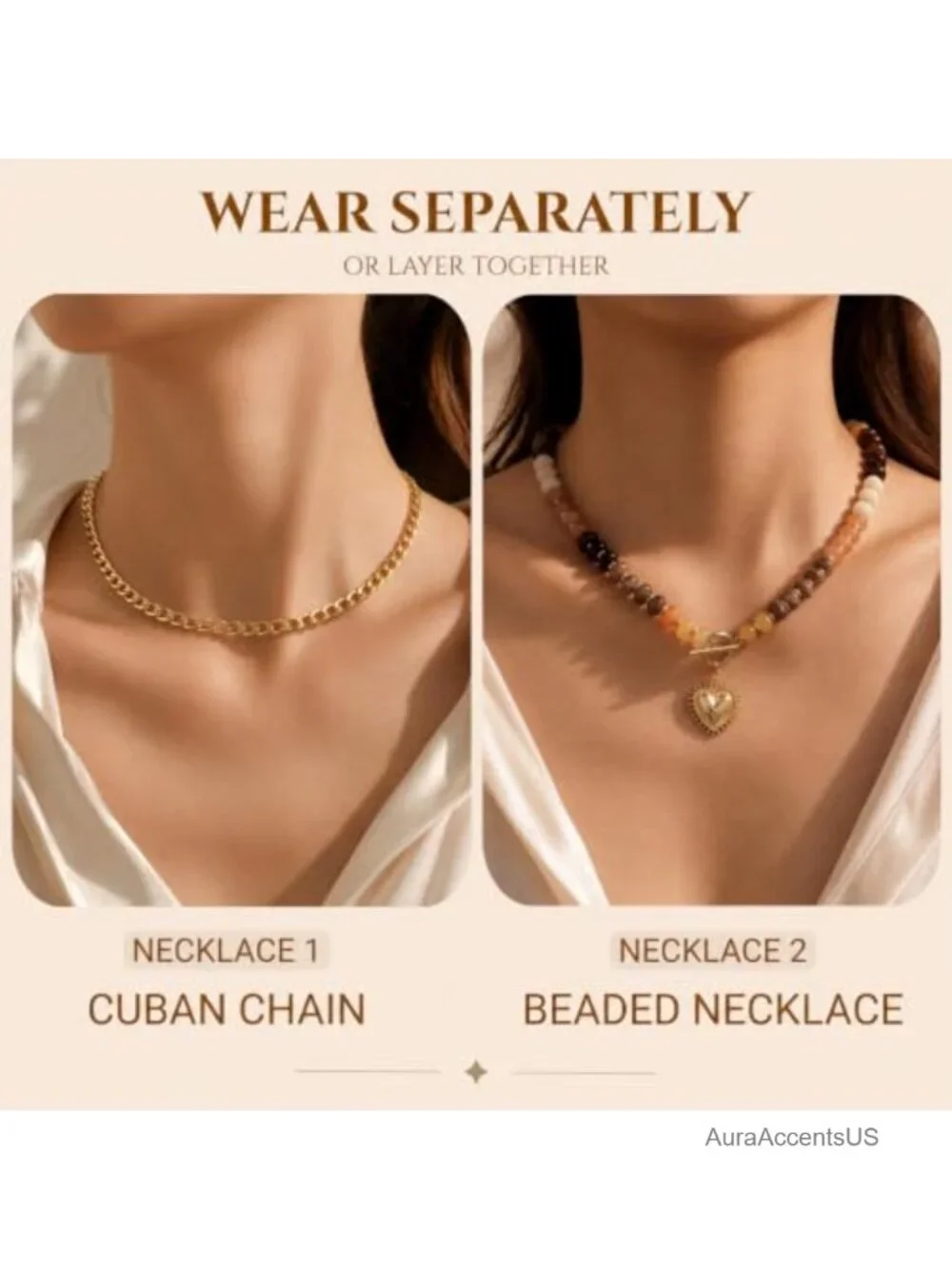 Layered Natural Stone Beaded Necklace Set Heart Charm